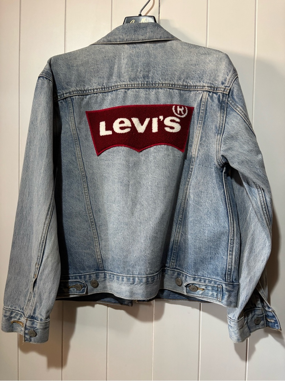 Levi's Light Wash Denim Jacket with Maroon Logo Patch